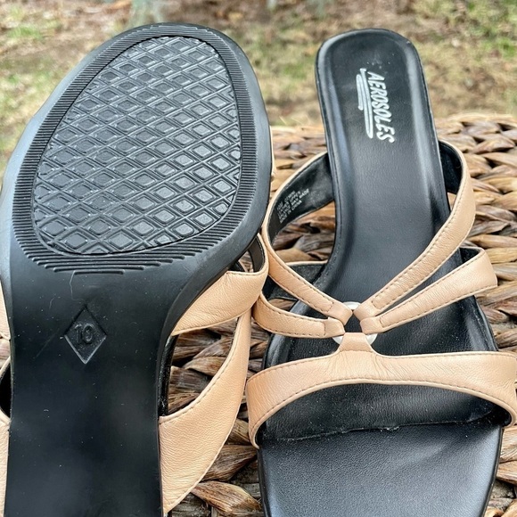NEW Aerosoles Gemini Tan Leather Strappy 2” Block Heel Slide Mule Sandal Size 10 - Picture 9 of 10